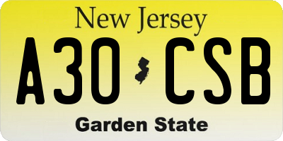 NJ license plate A30CSB