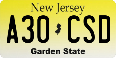 NJ license plate A30CSD