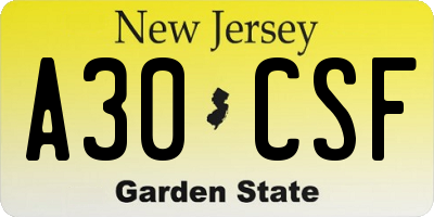 NJ license plate A30CSF