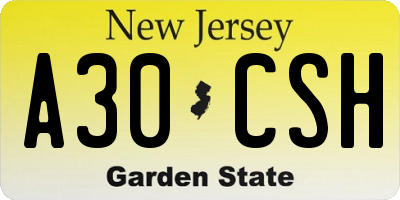 NJ license plate A30CSH