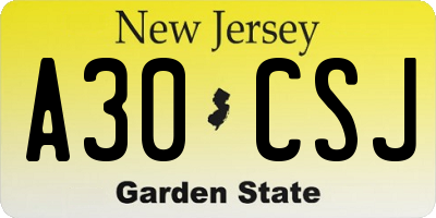 NJ license plate A30CSJ