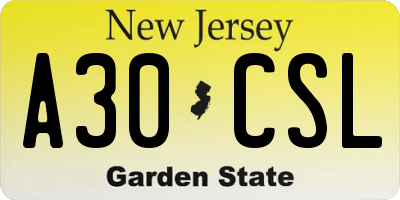 NJ license plate A30CSL