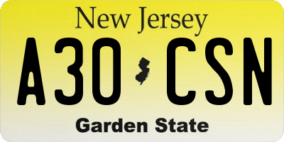 NJ license plate A30CSN