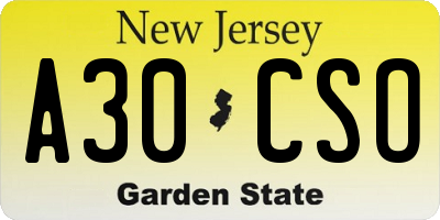 NJ license plate A30CSO