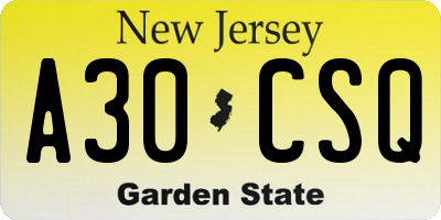 NJ license plate A30CSQ
