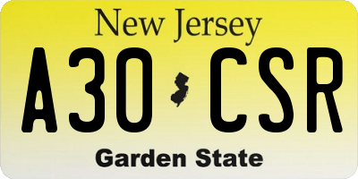 NJ license plate A30CSR