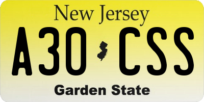 NJ license plate A30CSS