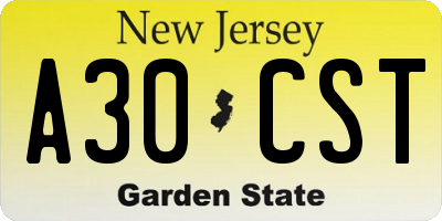 NJ license plate A30CST
