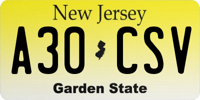 NJ license plate A30CSV