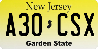 NJ license plate A30CSX