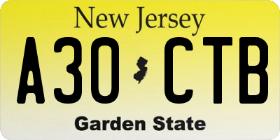 NJ license plate A30CTB