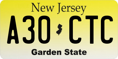 NJ license plate A30CTC