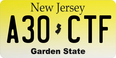 NJ license plate A30CTF