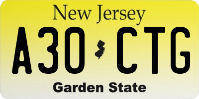 NJ license plate A30CTG