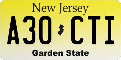 NJ license plate A30CTI