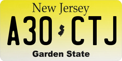 NJ license plate A30CTJ