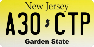 NJ license plate A30CTP