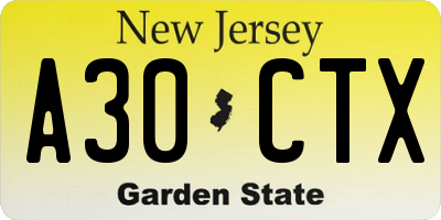 NJ license plate A30CTX
