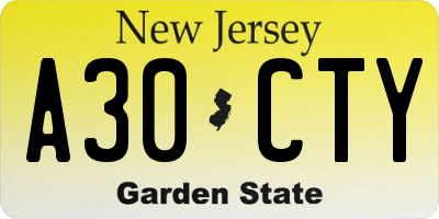 NJ license plate A30CTY