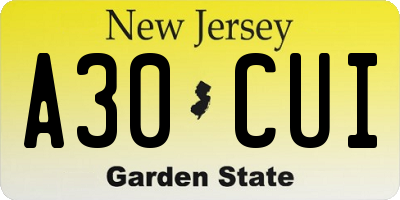 NJ license plate A30CUI