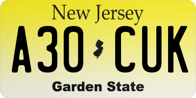 NJ license plate A30CUK