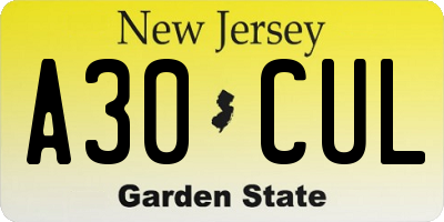NJ license plate A30CUL