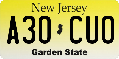 NJ license plate A30CUO