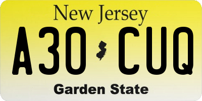 NJ license plate A30CUQ