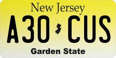 NJ license plate A30CUS