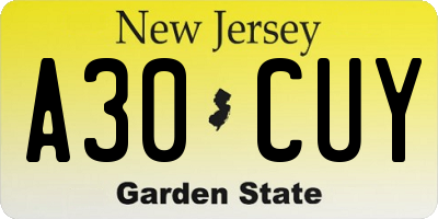 NJ license plate A30CUY