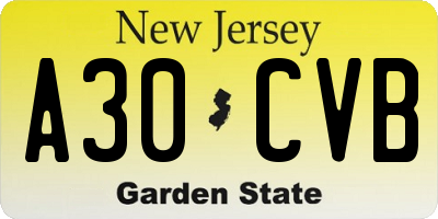 NJ license plate A30CVB