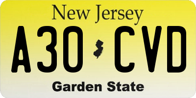 NJ license plate A30CVD