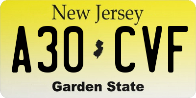 NJ license plate A30CVF