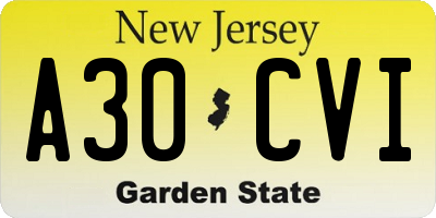 NJ license plate A30CVI