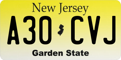 NJ license plate A30CVJ
