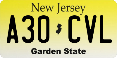 NJ license plate A30CVL