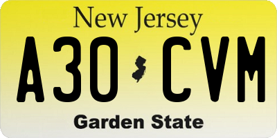 NJ license plate A30CVM
