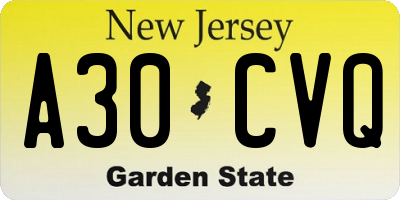 NJ license plate A30CVQ