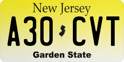 NJ license plate A30CVT