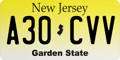 NJ license plate A30CVV