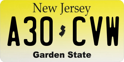 NJ license plate A30CVW