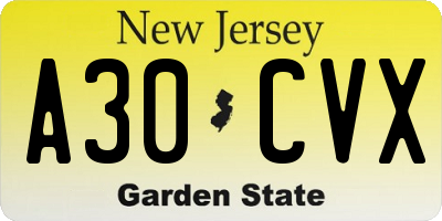 NJ license plate A30CVX
