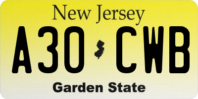 NJ license plate A30CWB