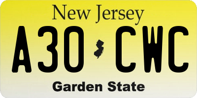 NJ license plate A30CWC