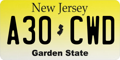 NJ license plate A30CWD