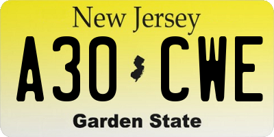 NJ license plate A30CWE
