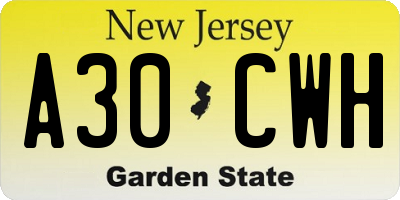 NJ license plate A30CWH