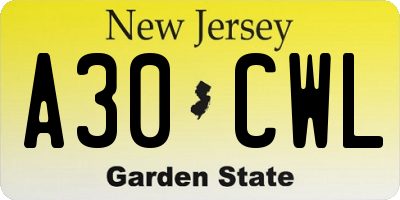 NJ license plate A30CWL