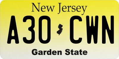 NJ license plate A30CWN