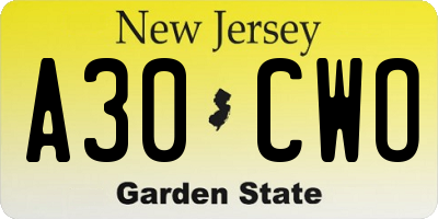 NJ license plate A30CWO